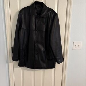 Nicole Miller Mens Soft Leather Button Down Jacket Quilted Lined  Black Size L
